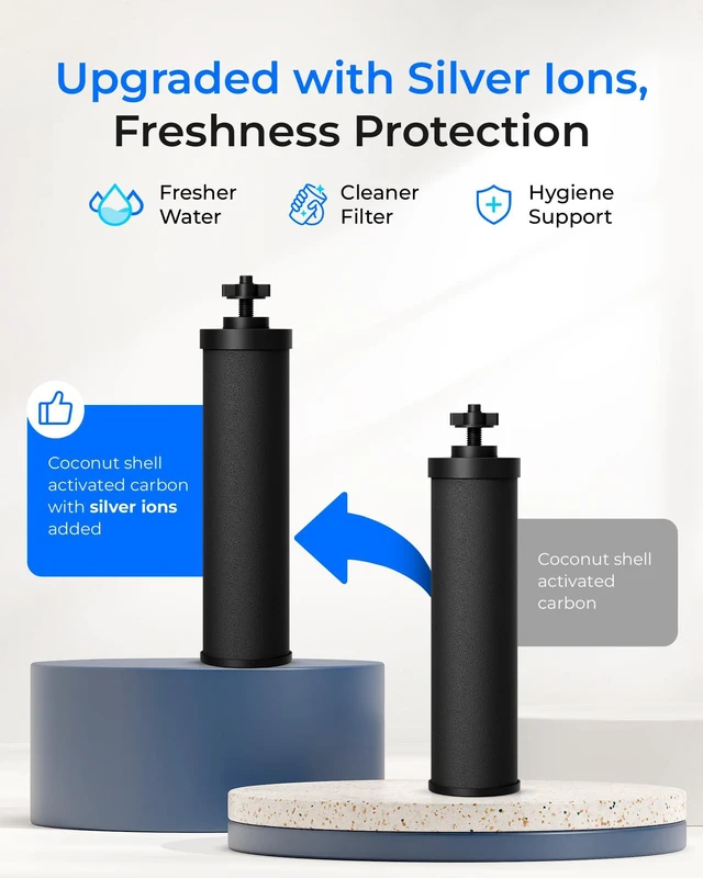Alt view image 4 of 7 - Silver Ions Black Water Filter, Replacement for Berkey® BB9-2® Compatible with Berkey® Purewell®, ProOne®, BB9-2®, Gravity Water Filter System, NSF/ANSI 372 Certified