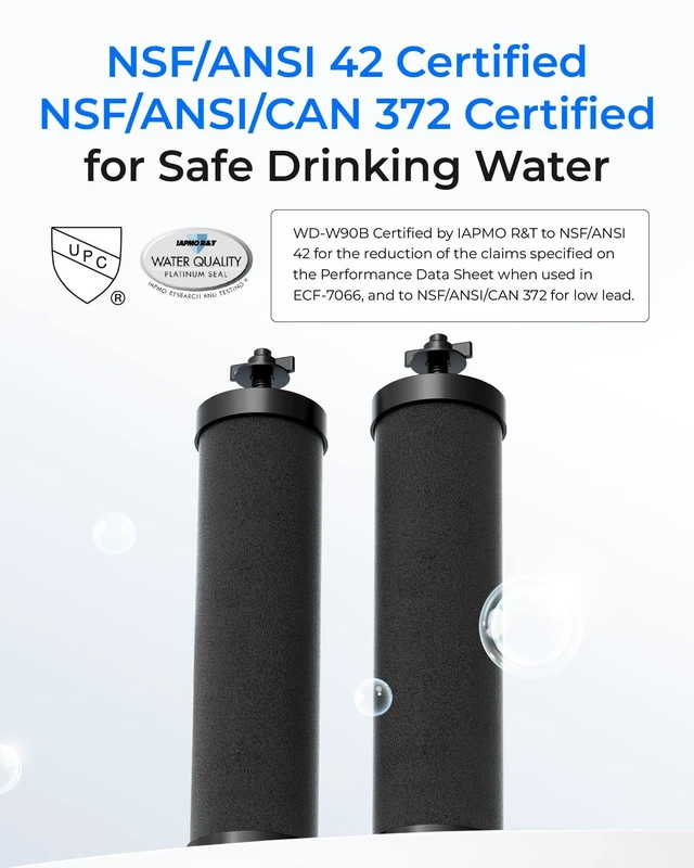 Alt view image 5 of 7 - Silver Ions Black Water Filter, Replacement for Berkey® BB9-2® Compatible with Berkey® Purewell®, ProOne®, BB9-2®, Gravity Water Filter System, NSF/ANSI 372 Certified