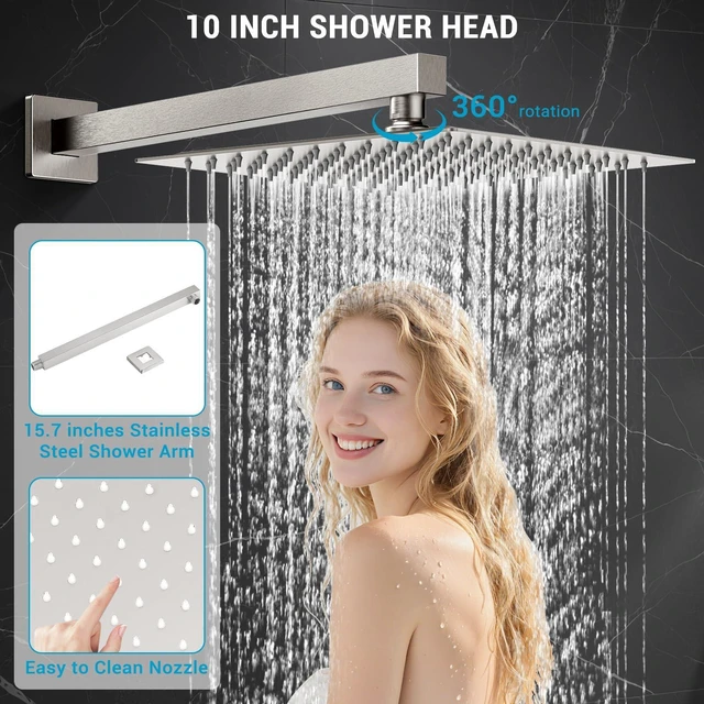 Alt view image 4 of 7 - Shower Faucet Set 10 Shower Head,Brush Nickel Shower System Wall Mounted,2-Function SUS304 Rain Head and Handle SystemShower Valve Body
