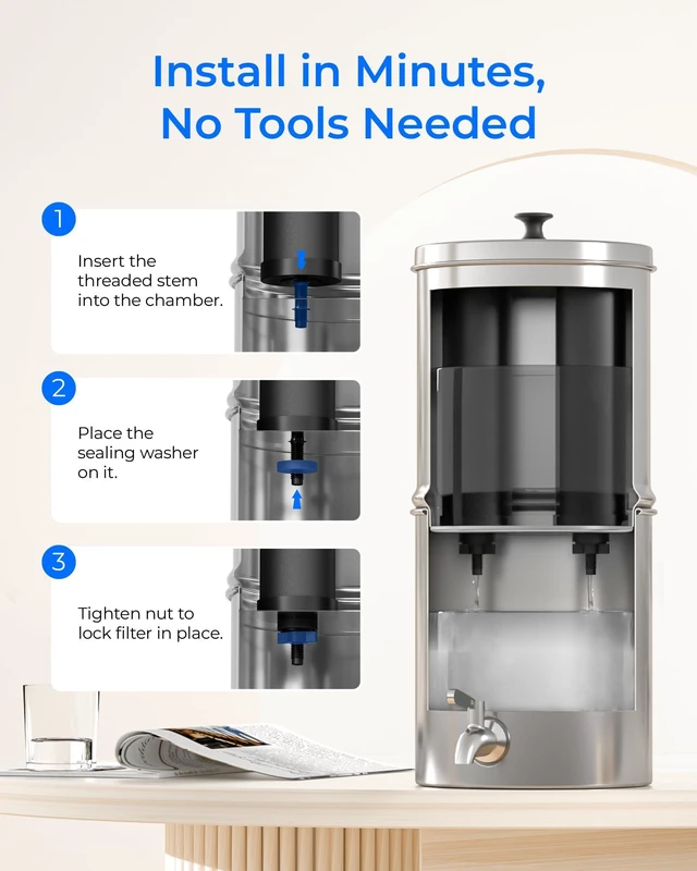 Alt view image 7 of 7 - Silver Ions Black Water Filter, Replacement for Berkey® BB9-2® Compatible with Berkey® Purewell®, ProOne®, BB9-2®, Gravity Water Filter System, NSF/ANSI 372 Certified