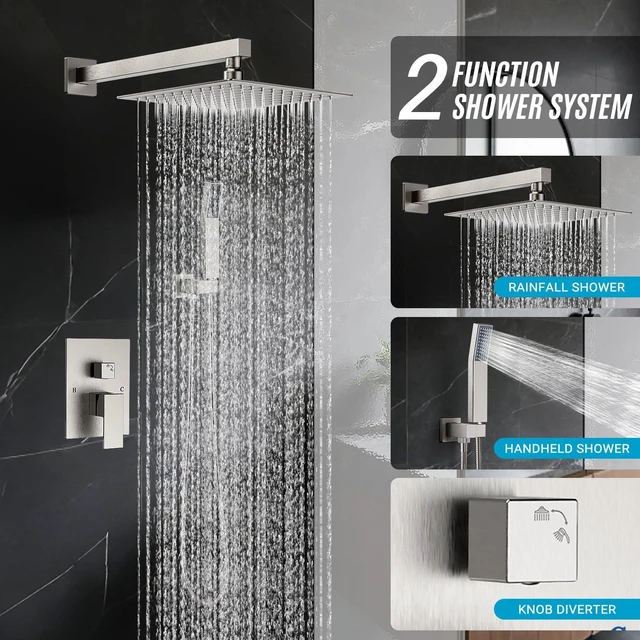 Alt view image 2 of 7 - Shower Faucet Set 10 Shower Head,Brush Nickel Shower System Wall Mounted,2-Function SUS304 Rain Head and Handle SystemShower Valve Body