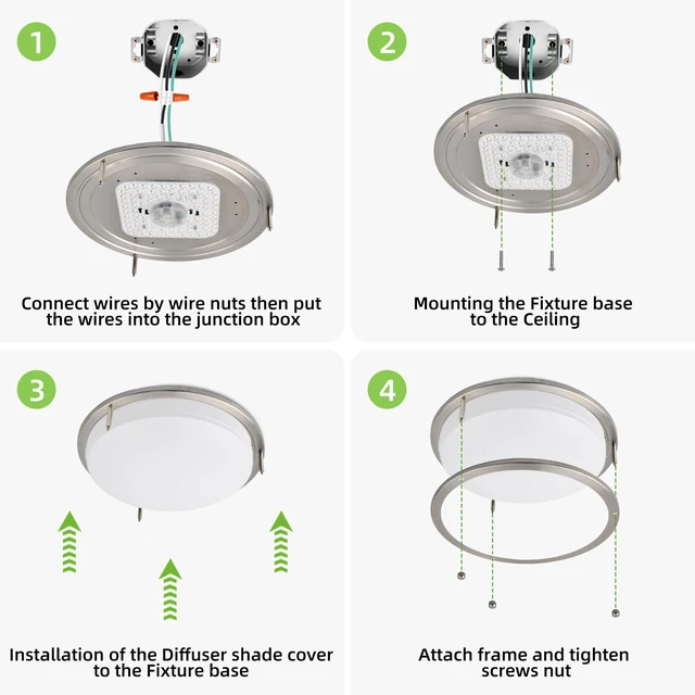 Alt view image 7 of 7 - 16 inch Dimmable LED Flush Mount Ceiling Light Fixture,36W,2200LM 2.7/3/3.5/4K/5K Adjustbale, 120°Light Angle,CRI90, Ceiling Lamp for Bedroom,Kitchen,Office,ETL Listed, Brushed Nickel