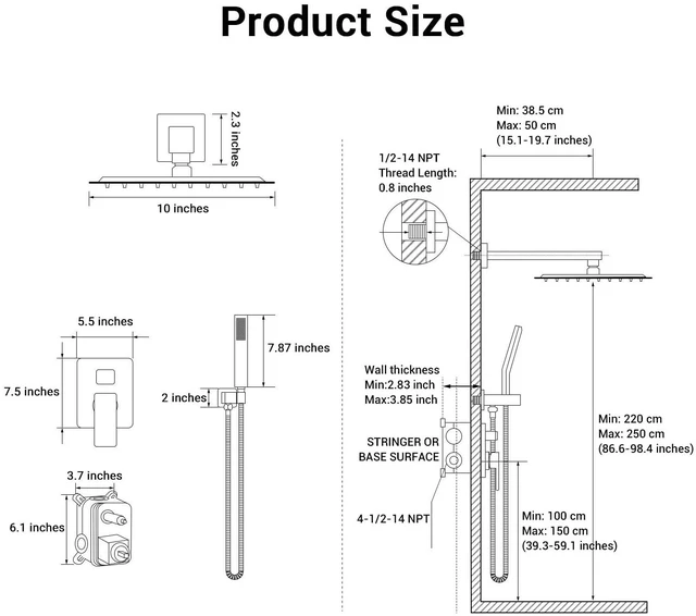 Alt view image 7 of 7 - Shower Faucet Set 10 Shower Head,Brush Nickel Shower System Wall Mounted,2-Function SUS304 Rain Head and Handle SystemShower Valve Body