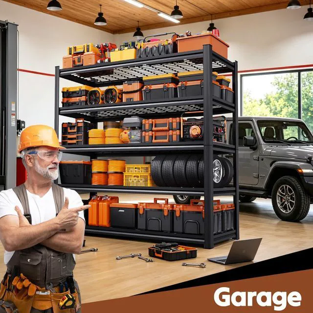 Alt view image 2 of 7 - 71''H Storage Shelves, Garage Shelving,Adjustable Heavy Duty Shelving Unit,5T Tall Garage ShelvesMetal Standing Shelf Units,Utility Rack For Kitchen Warehouse Industrial Basement 71*35*16