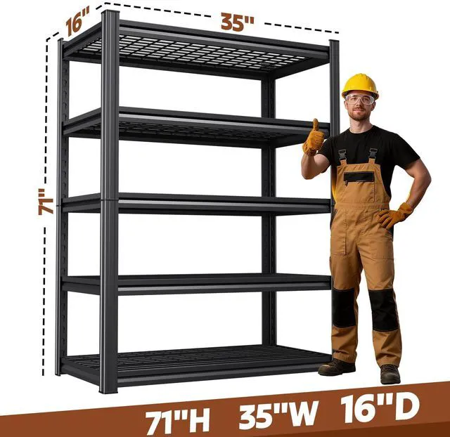 Alt view image 3 of 7 - 71''H Storage Shelves, Garage Shelving,Adjustable Heavy Duty Shelving Unit,5T Tall Garage ShelvesMetal Standing Shelf Units,Utility Rack For Kitchen Warehouse Industrial Basement 71*35*16