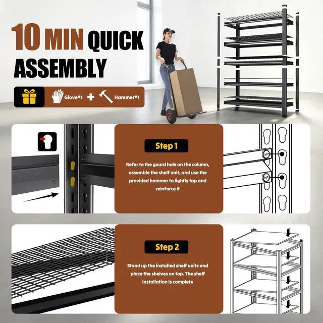 Alt view image 6 of 7 - 71''H Storage Shelves, Garage Shelving,Adjustable Heavy Duty Shelving Unit,5T Tall Garage ShelvesMetal Standing Shelf Units,Utility Rack For Kitchen Warehouse Industrial Basement 71*35*16