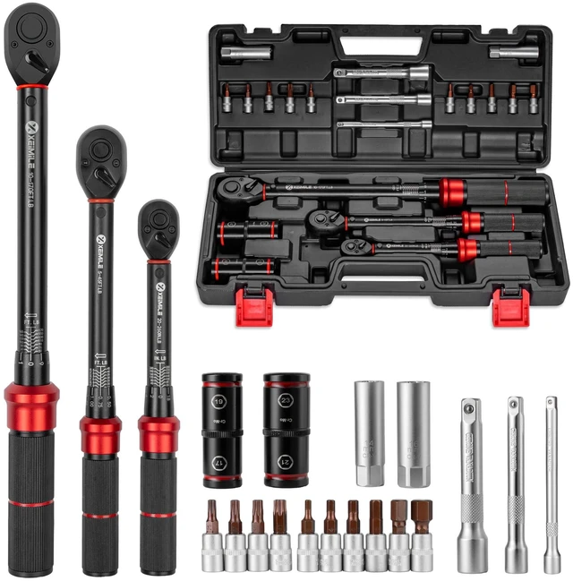 Main image of 20Pcs 1/4 3/8 1/2-inch Drive Click Torque Wrench Set for Car Moto Inch Pound Torque Wrench with Sockets (20-260 in.lb,5-45 ft.lb,10-170 ft.lb), Dual-Direction 72T, 3% Precision for Bike DIY