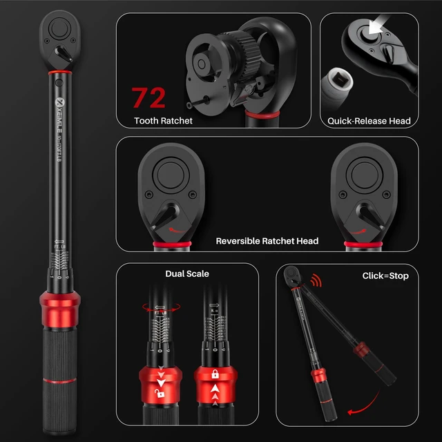 Alt view image 3 of 6 - 20Pcs 1/4 3/8 1/2-inch Drive Click Torque Wrench Set for Car Moto Inch Pound Torque Wrench with Sockets (20-260 in.lb,5-45 ft.lb,10-170 ft.lb), Dual-Direction 72T, 3% Precision for Bike DIY