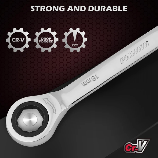 Alt view image 2 of 7 - Premium 24-Piece Ratcheting Wrench Set, SAE & Metric Combination Wrenches, 8-19mm / 1/4"-7/8", 72-Tooth Ratchet Spanners, Chrome Vanadium Steel with Roll-Up Pouch for Mechanics