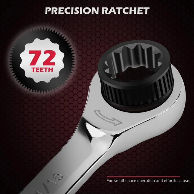 Alt view image 4 of 7 - Premium 24-Piece Ratcheting Wrench Set, SAE & Metric Combination Wrenches, 8-19mm / 1/4"-7/8", 72-Tooth Ratchet Spanners, Chrome Vanadium Steel with Roll-Up Pouch for Mechanics