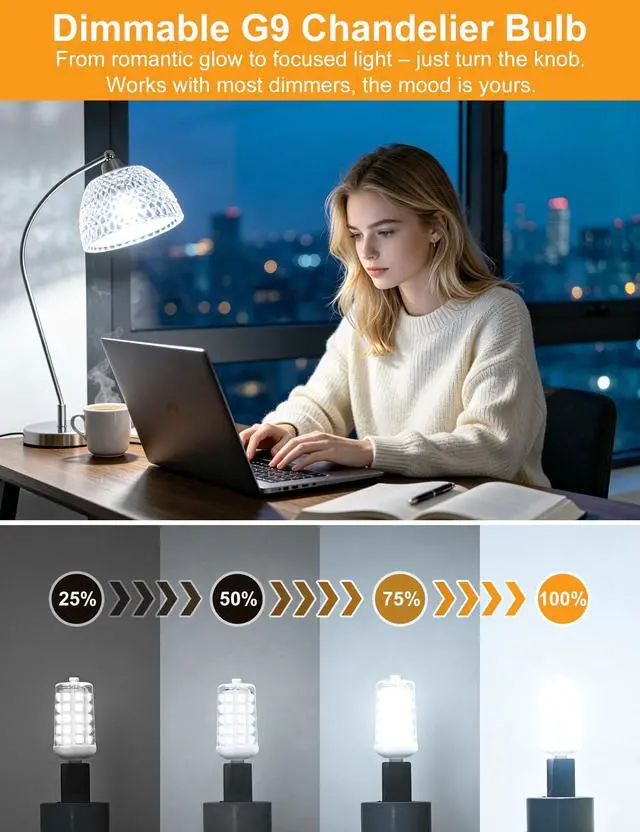 Alt view image 3 of 7 - 24-Pk G9 LED 4W, 6000K Daylight, Dimmable Ceramic Base Bulb, 450LM 24-Pk 4W G9 LED, 40W Equiv, 450LM, Smooth Dimming, Flicker-Free, Ceramic Base for Heat Resistance, Chandelier & Sconce