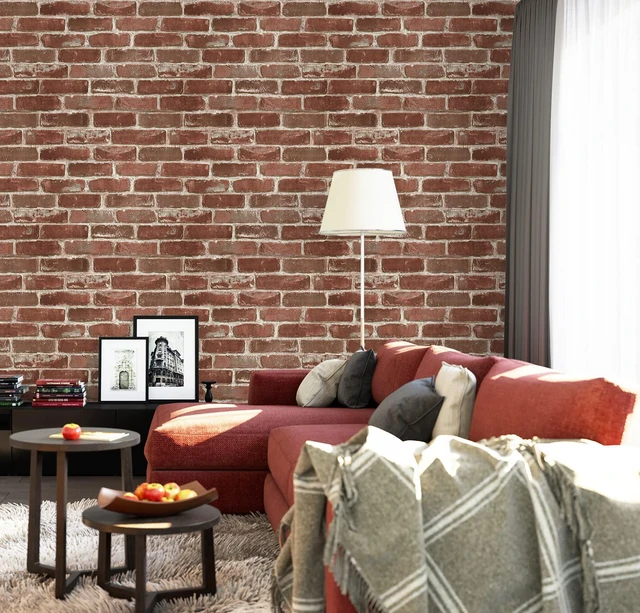 Alt view image 5 of 6 - Red Brick Wallpaper Self-Adhesive Peel and Stick Wallpaper Waterproof and Removable Good for Home Decoration and Furniture Renovation 35.4 x 393.7 Inch