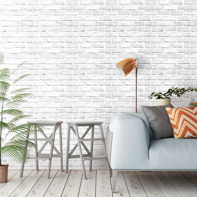 Alt view image 2 of 6 - White Brick Wallpaper Self-Adhesive Peel and Stick Wallpaper Waterproof and Removable Good for Home Decoration and Furniture Renovation 35.4 x 393.7 Inch