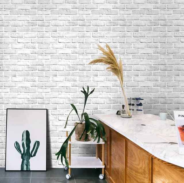 Alt view image 5 of 7 - White Brick Wallpaper, Self-Adhesive Peel and Stick Wallpaper Waterproof and Removable Good for Home Decoration and Furniture Renovation (17.5 x 511Inch)