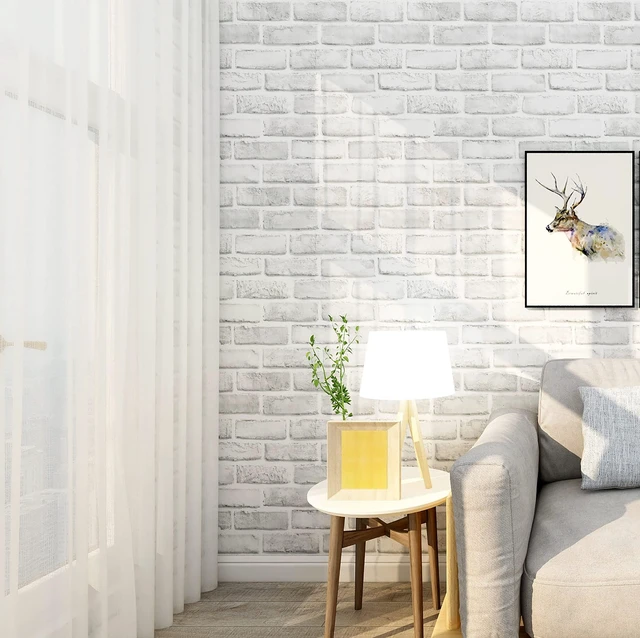 Alt view image 2 of 7 - White Brick Wallpaper, Self-Adhesive Peel and Stick Wallpaper Waterproof and Removable Good for Home Decoration and Furniture Renovation (17.5 x 511Inch)