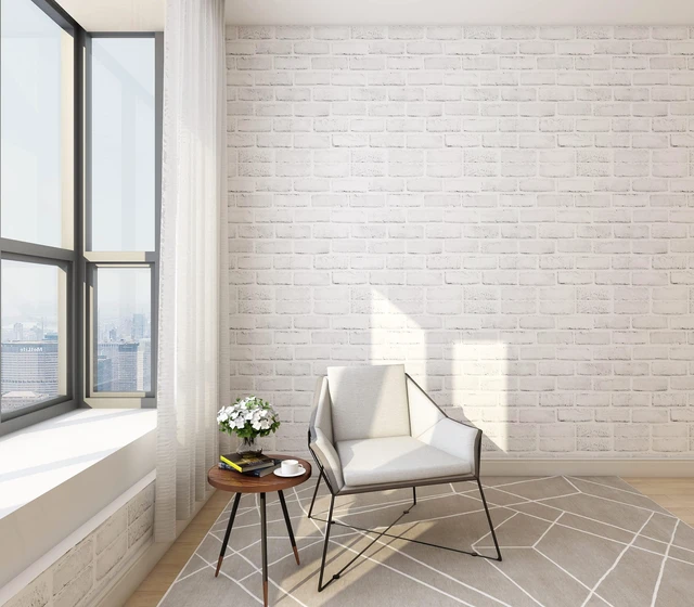 Alt view image 4 of 7 - White Brick Wallpaper, Self-Adhesive Peel and Stick Wallpaper Waterproof and Removable Good for Home Decoration and Furniture Renovation (17.5 x 511Inch)