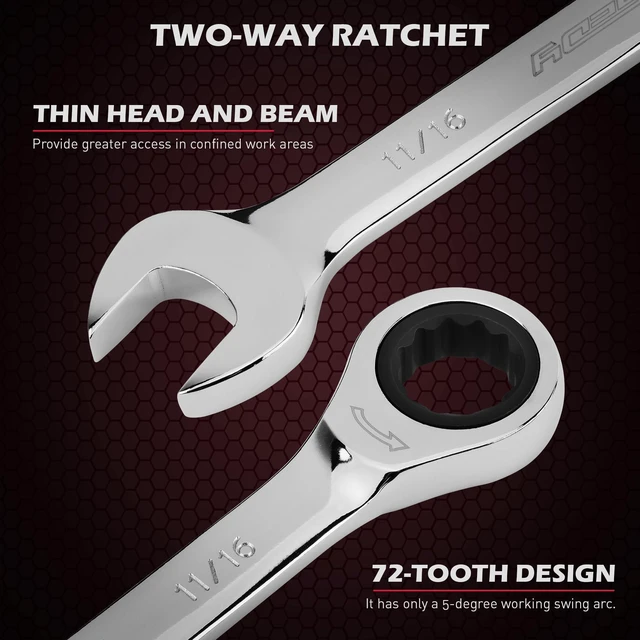 Alt view image 5 of 7 - Premium 24-Piece Ratcheting Wrench Set, SAE & Metric Combination Wrenches, 8-19mm / 1/4"-7/8", 72-Tooth Ratchet Spanners, Chrome Vanadium Steel with Roll-Up Pouch for Mechanics