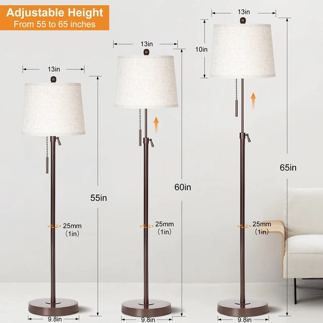 Alt view image 3 of 7 - Modern Floor Lamp Adjustable Height Standing Lamp Tall Lamp with 3 Color Temperatures Floor Lamps for Living Room Bedroom Office Beige Shade Bulb Included-Brown