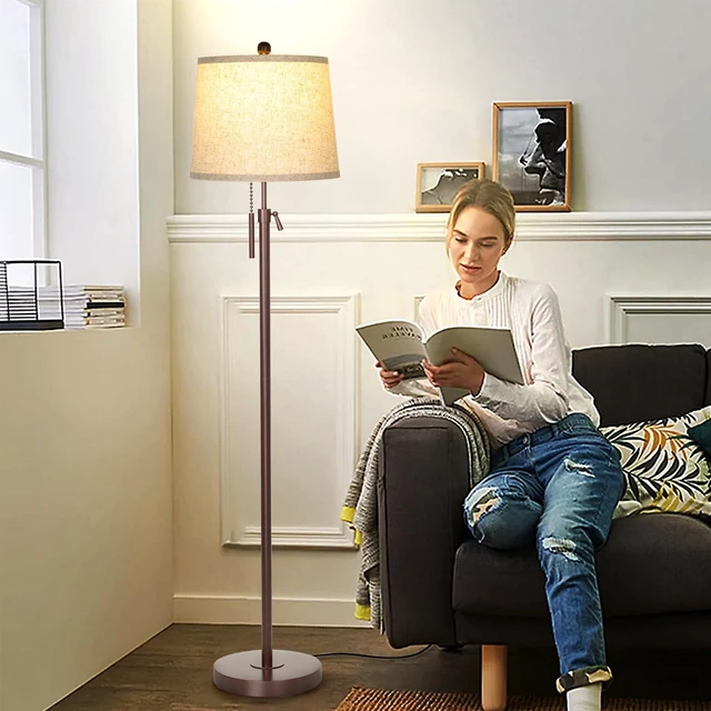 Alt view image 5 of 7 - Modern Floor Lamp Adjustable Height Standing Lamp Tall Lamp with 3 Color Temperatures Floor Lamps for Living Room Bedroom Office Beige Shade Bulb Included-Brown