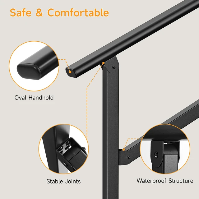 Alt view image 6 of 7 - Hand Rails for Outdoor Steps 2-5 Steps Wrought Iron Handrails Stair Railing for Porch, Home, Garden, Indoor, Staircase Handrails for Wooden, Cement, Brick, Marble (5 Steps)