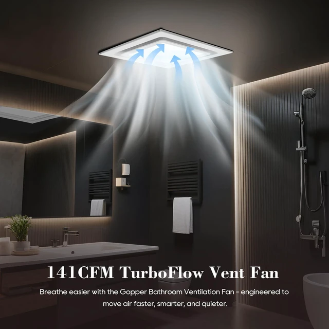 Alt view image 2 of 7 - Ultra Quiet Bathroom Exhaust Fan with Light, 120 CFM, 1.0 Sones 1000 Lumens LED Light, Easy Installation, Energy-Efficient Design, 10" × 10" Ceiling Mount