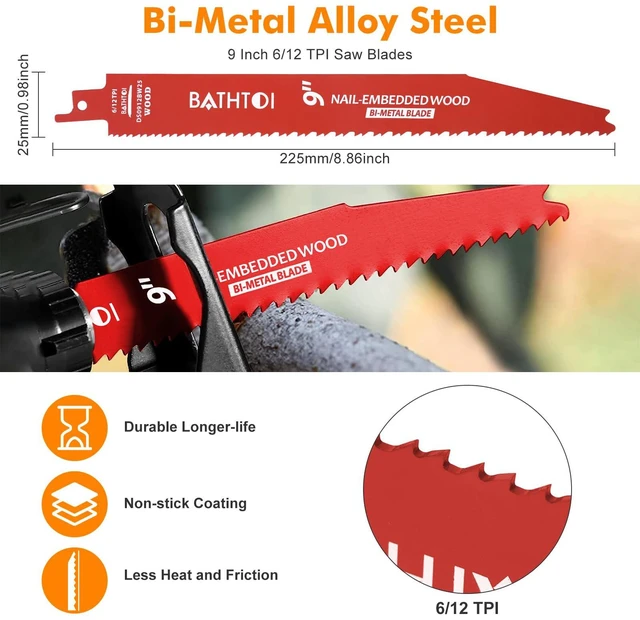 Alt view image 2 of 6 - 52 Pack 9 Inch 6/12 Tpi Reciprocating Saw Blades for Nail-Embedded Wood for Wood & Nail-Embedded Wood, Bi-Metal Sawzall Blades, Dual Tooth Design, with 8% Cobalt, Longer Life & Faster Cutting Speed
