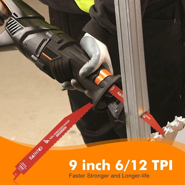 Alt view image 3 of 6 - 52 Pack 9 Inch 6/12 Tpi Reciprocating Saw Blades for Nail-Embedded Wood for Wood & Nail-Embedded Wood, Bi-Metal Sawzall Blades, Dual Tooth Design, with 8% Cobalt, Longer Life & Faster Cutting Speed