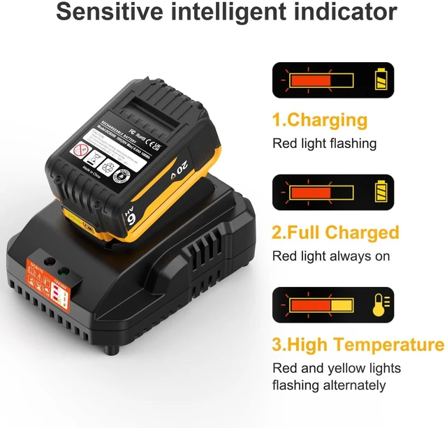 Alt view image 2 of 7 - 20V Max Battery Replacement 2-Pack for Dewalt Battery - Upgraded 6.0Ah High Capacity with DCB112 Battery Charger Station for DCB200 DCB120(Black)
