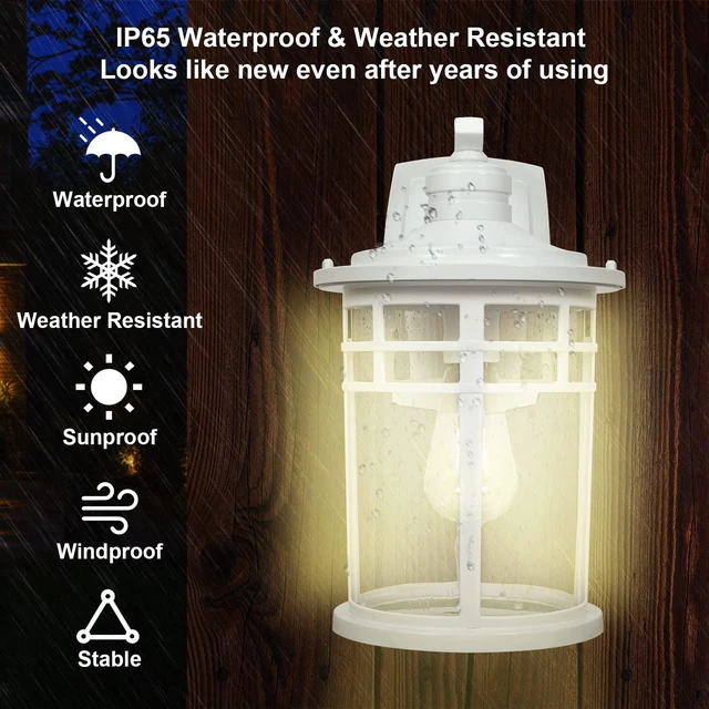 Alt view image 2 of 7 - Large Outdoor Porch Lights Wall Mount, 15inch Outdoor Wall Sconces with Seeded Glass Waterproof Exterior Lights for Patio Yard House Hallway Doorway Garage(Large, White)
