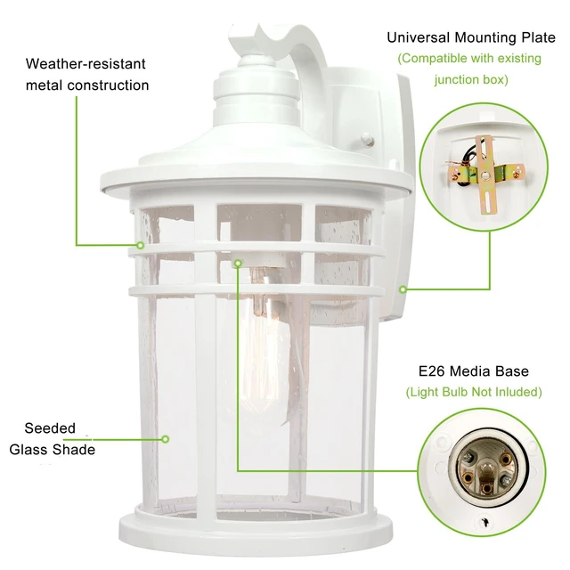 Alt view image 3 of 7 - Large Outdoor Porch Lights Wall Mount, 15inch Outdoor Wall Sconces with Seeded Glass Waterproof Exterior Lights for Patio Yard House Hallway Doorway Garage(Large, White)