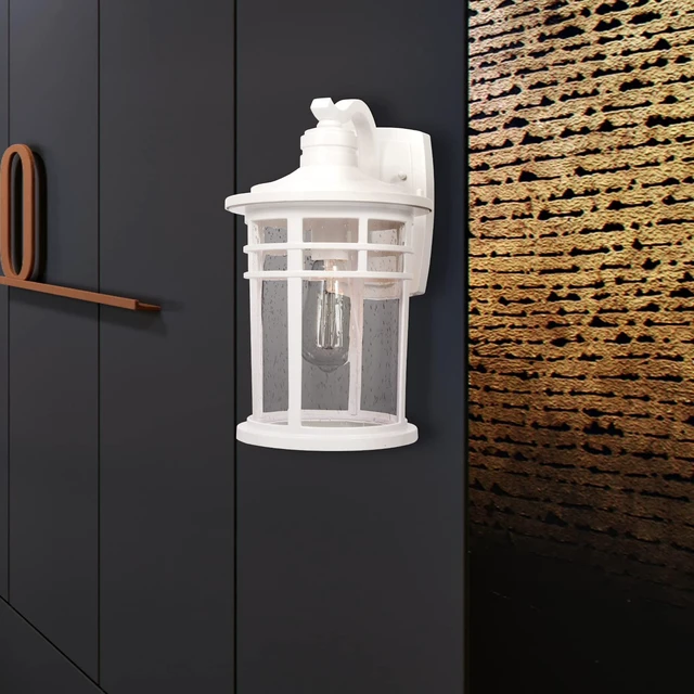 Alt view image 4 of 7 - Large Outdoor Porch Lights Wall Mount, 15inch Outdoor Wall Sconces with Seeded Glass Waterproof Exterior Lights for Patio Yard House Hallway Doorway Garage(Large, White)