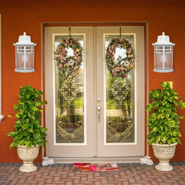 Alt view image 6 of 7 - Large Outdoor Porch Lights Wall Mount, 15inch Outdoor Wall Sconces with Seeded Glass Waterproof Exterior Lights for Patio Yard House Hallway Doorway Garage(Large, White)