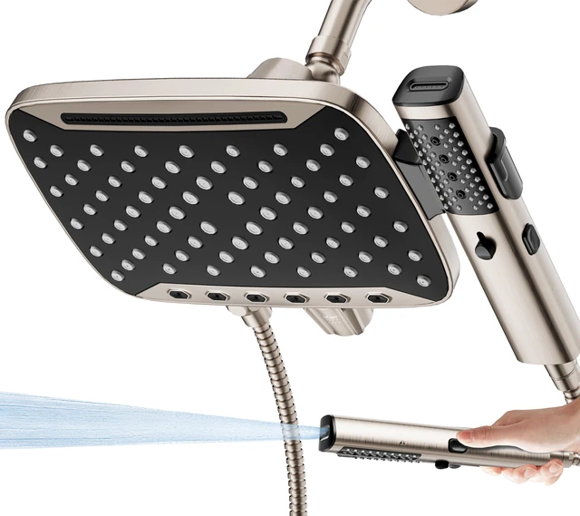 Main image of High Pressure Rain Shower Head with Handheld Spray Brushed Nickel 7 Modes Dual Shower Head, 10-inch Rainfall Showerheads Combo, Detachable Hand Held Shower Wand, Power Jets, 71" Shower Hose
