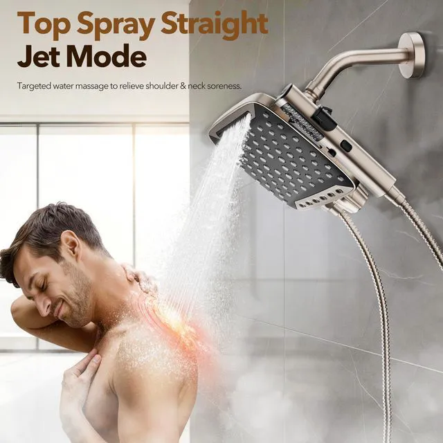Alt view image 3 of 7 - High Pressure Rain Shower Head with Handheld Spray Brushed Nickel 7 Modes Dual Shower Head, 10-inch Rainfall Showerheads Combo, Detachable Hand Held Shower Wand, Power Jets, 71" Shower Hose