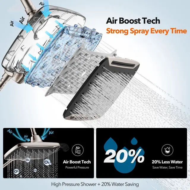 Alt view image 7 of 7 - High Pressure Rain Shower Head with Handheld Spray Brushed Nickel 7 Modes Dual Shower Head, 10-inch Rainfall Showerheads Combo, Detachable Hand Held Shower Wand, Power Jets, 71" Shower Hose
