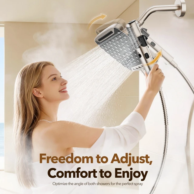Alt view image 5 of 7 - High Pressure Rain Shower Head with Handheld Spray Brushed Nickel 7 Modes Dual Shower Head, 10-inch Rainfall Showerheads Combo, Detachable Hand Held Shower Wand, Power Jets, 71" Shower Hose