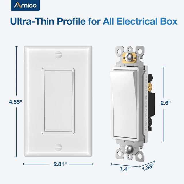 Alt view image 6 of 7 - 30 Pack Single Pole & 3 Way Light Switches with Wall Plates UL Listed 120/277V On/Off Rocker Paddle Interrupter, Grounding Screw, Residential Grade, for Home and Business, White