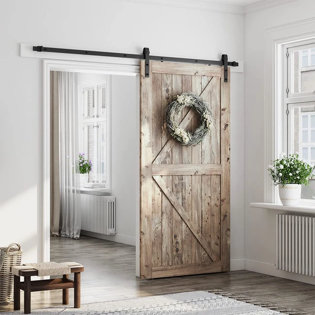 Alt view image 2 of 6 - 7.5 FT Barn Door Hardware Kit -Fits 42"-45" Wide Door Panel Sliding Barn Door Track, Smooth and Quiet, Easy to Install, Includes Step-by-Step Installation Instructions (J Shape Hanger)