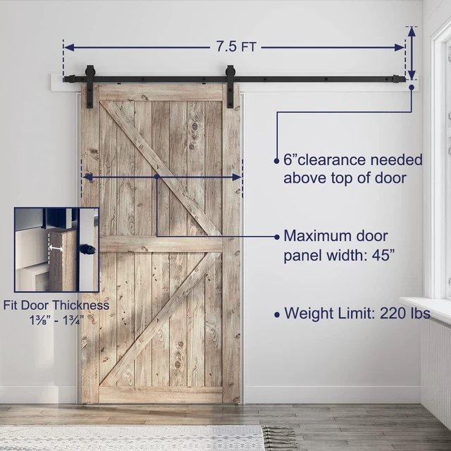 Alt view image 3 of 6 - 7.5 FT Barn Door Hardware Kit -Fits 42"-45" Wide Door Panel Sliding Barn Door Track, Smooth and Quiet, Easy to Install, Includes Step-by-Step Installation Instructions (J Shape Hanger)
