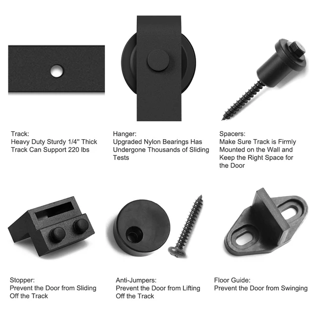 Alt view image 6 of 6 - 7.5 FT Barn Door Hardware Kit -Fits 42"-45" Wide Door Panel Sliding Barn Door Track, Smooth and Quiet, Easy to Install, Includes Step-by-Step Installation Instructions (J Shape Hanger)