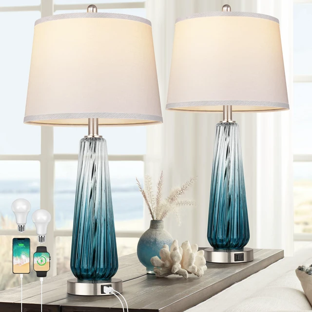 Main image of Table Lamps Set of 2 with Touch Control, Modern Glass Bedside Lamps with USB A+C Ports, 3-Way Dimmable Nightstand Lamp with White Fabric Shade, 27.5" Large Lamps for Living Room Bedrooms Decorations