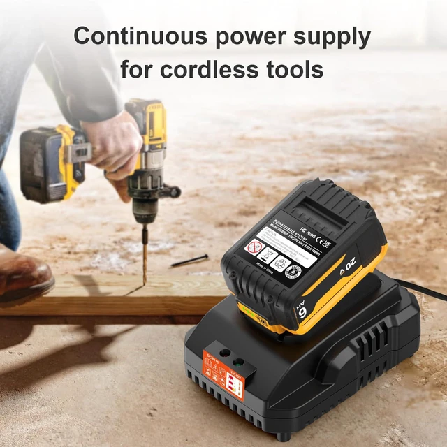 Alt view image 7 of 7 - 20V Max Battery Replacement 2-Pack for Dewalt Battery - Upgraded 6.0Ah High Capacity with DCB112 Battery Charger Station for DCB200 DCB120(Black)