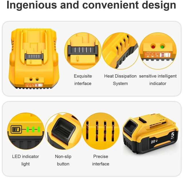 Alt view image 5 of 7 - 20V Max Battery Replacement 2-Pack Upgraded 5.0Ah for Dewalt Battery - High Capacity with DCB112 Battery Charger Station for DCB200 DCB120