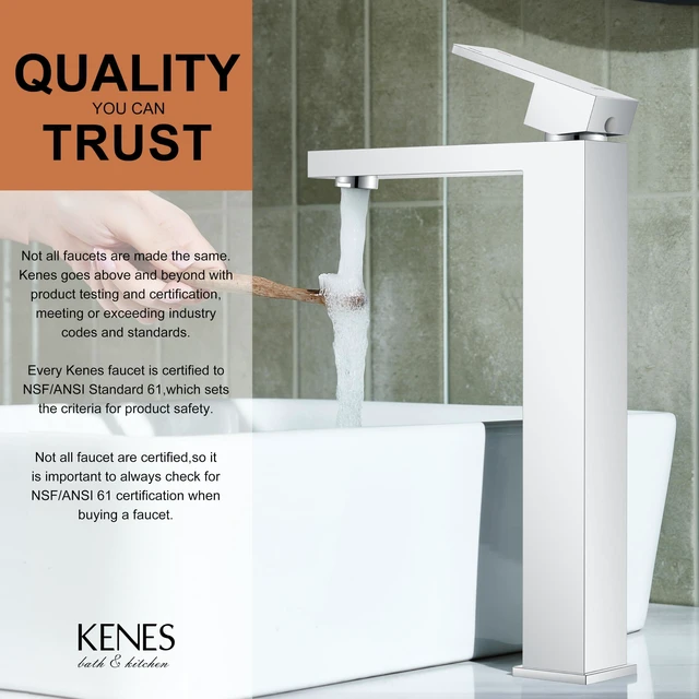 Alt view image 3 of 7 - Chrome Vessel Sink Faucet 1 Handle, Tall Bathroom Sink Faucet 1 Hole Vessel Bowl Faucet with Pop Up Drain & Supply Lines, Lead-Free cUPC & NSF Certified, 1 Hole Faucet for Vanity RV Restroom