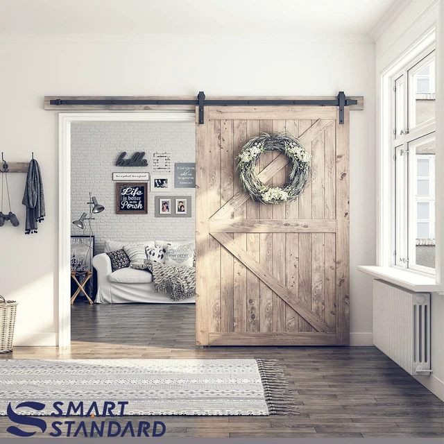 Alt view image 2 of 7 - 9 FT Barn Door Hardware Kit -Fits 54" Wide Door Panel Sliding Barn Door Track, Smooth and Quiet, Easy to Install, Includes Step-by-Step Installation Instructions (J Shape Hanger)
