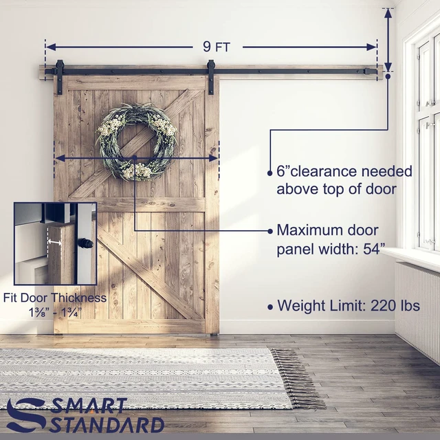Alt view image 3 of 7 - 9 FT Barn Door Hardware Kit -Fits 54" Wide Door Panel Sliding Barn Door Track, Smooth and Quiet, Easy to Install, Includes Step-by-Step Installation Instructions (J Shape Hanger)