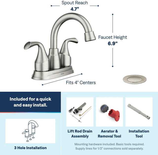 Alt view image 3 of 7 - Idora Spot Resist Brushed Nickel Two-Handle Centerset Bathroom Sink Faucet with Drain Assembly, 84115SRN