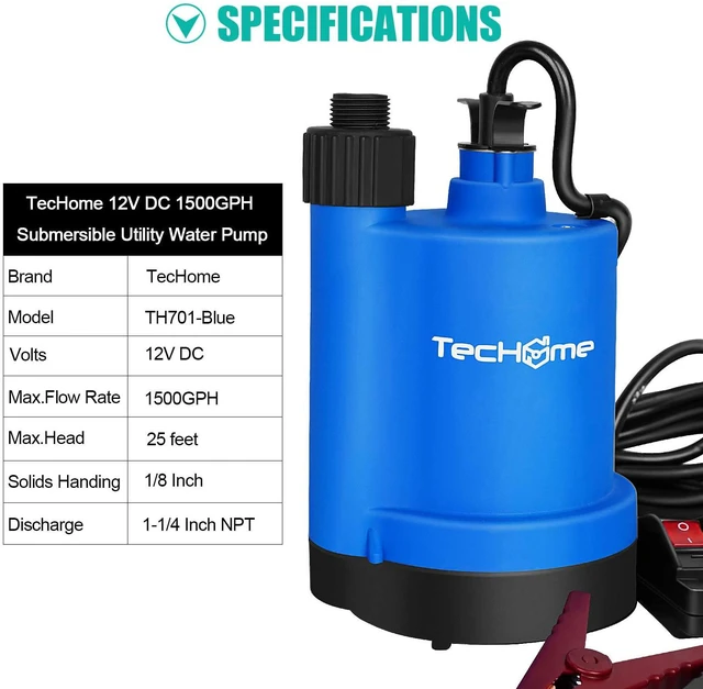 Alt view image 2 of 7 - 12v Sump Pump Submersible Water Pump Water Transfer Pump. 1500GPH, with 20 Feet Power Cord