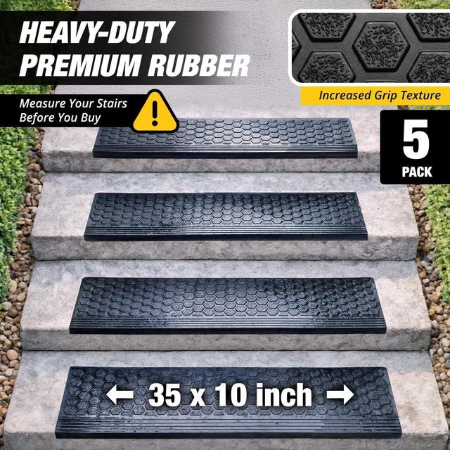 Alt view image 5 of 7 - Rubber Stair Treads Outdoor 35" x 10" 5-Pack - Heavy-Duty Non-Slip Rubber Outdoor Stair Treads Non-Slip Weather Resistant, Exterior Rubber Mats for Wooden Steps, Anti Slip Step Covers by