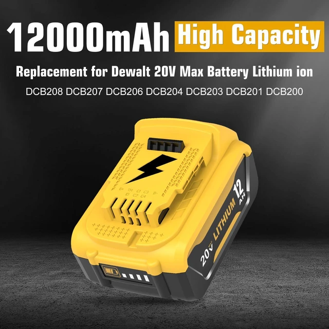 Alt view image 2 of 7 - 4 Packs 12.0Ah Replacement for Dewalt 20V Battery DCB208 Compatible with Dewalt 20V Max Batteries DCB207 DCB206 DCB204 DCB203 DCB200 DCB201 Cordless Power Tools